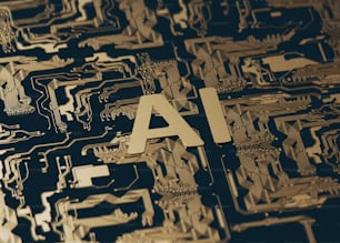 Une carte de circuit imprimé d’ordinateur sur laquelle sont imprimées les lettres AI