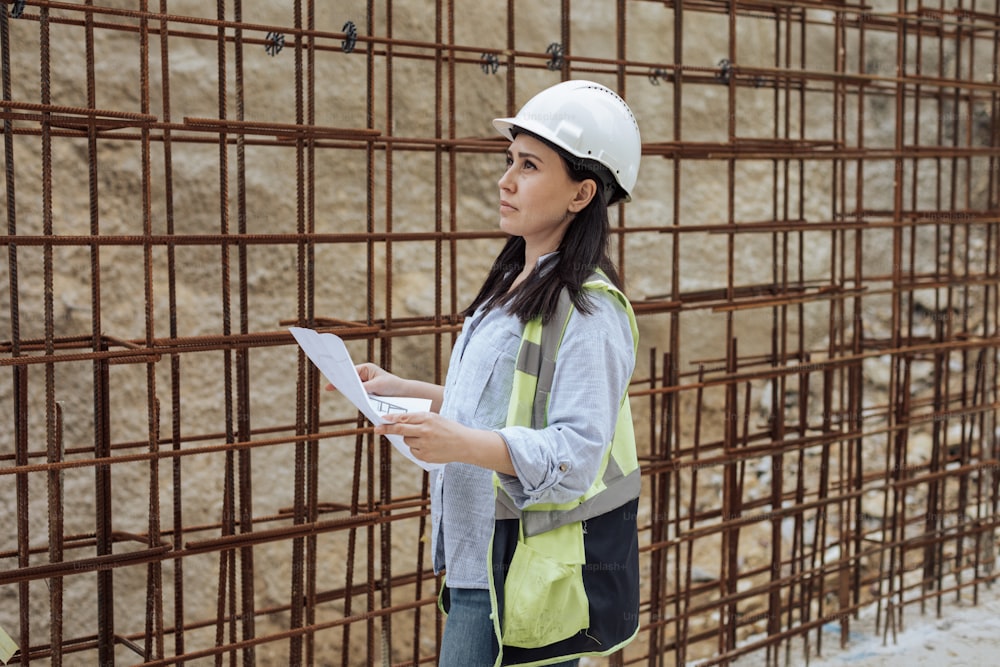 a woman wearing a hard hat and safety vest