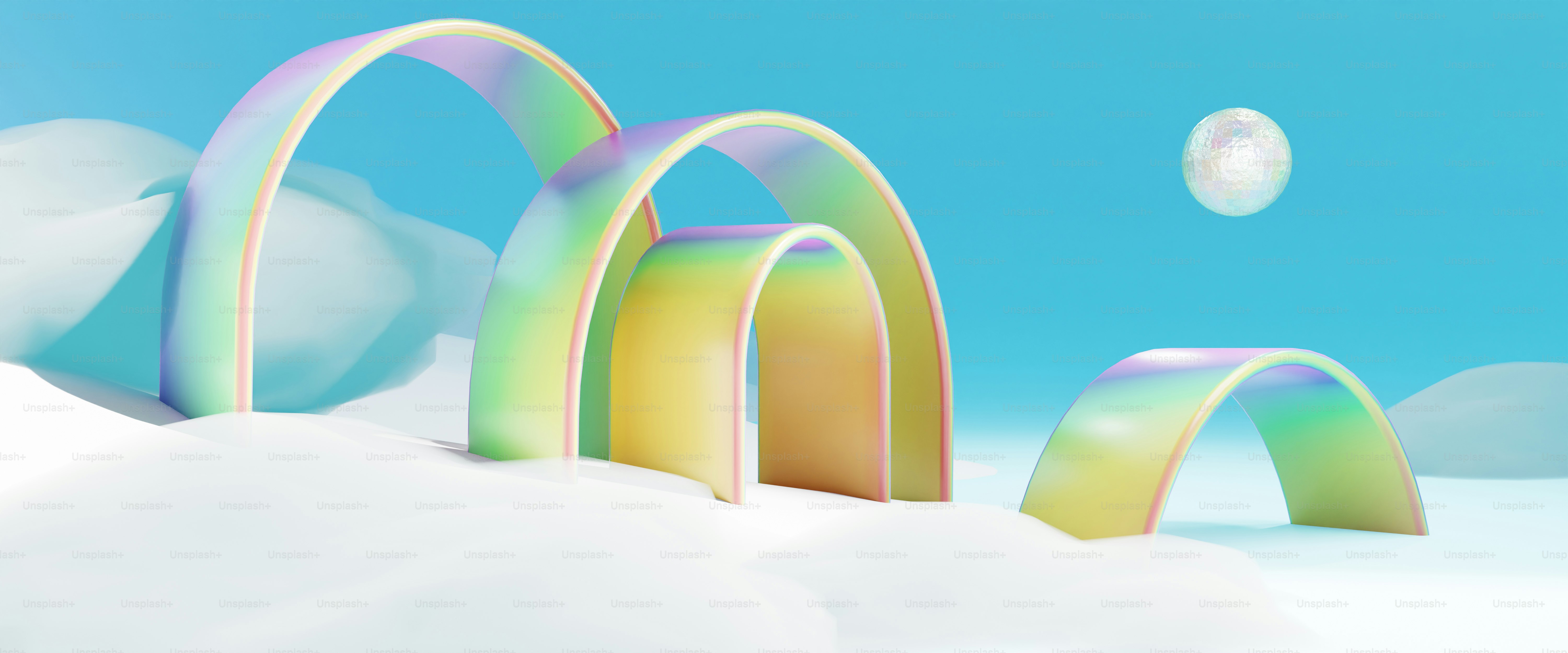 Ein regenbogenfarbenes Objekt, das in der Luft schwebt