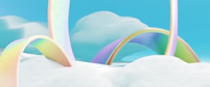 uma pintura digital de um arco-íris no céu