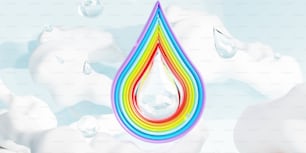 Una gota de agua multicolor rodeada de burbujas