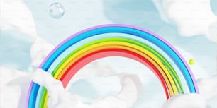 Un arco iris y burbujas flotando en el cielo