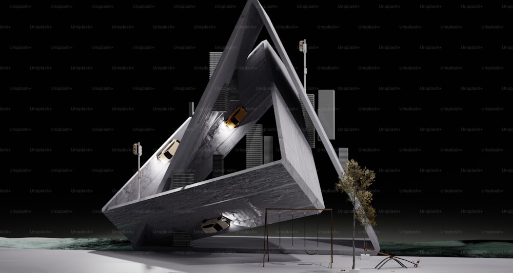 un bâtiment surmonté d’une structure en forme de triangle
