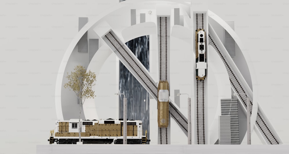 Un modèle de ville avec un train sur les rails