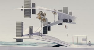 Ein computergeneriertes Bild einer futuristischen Stadt