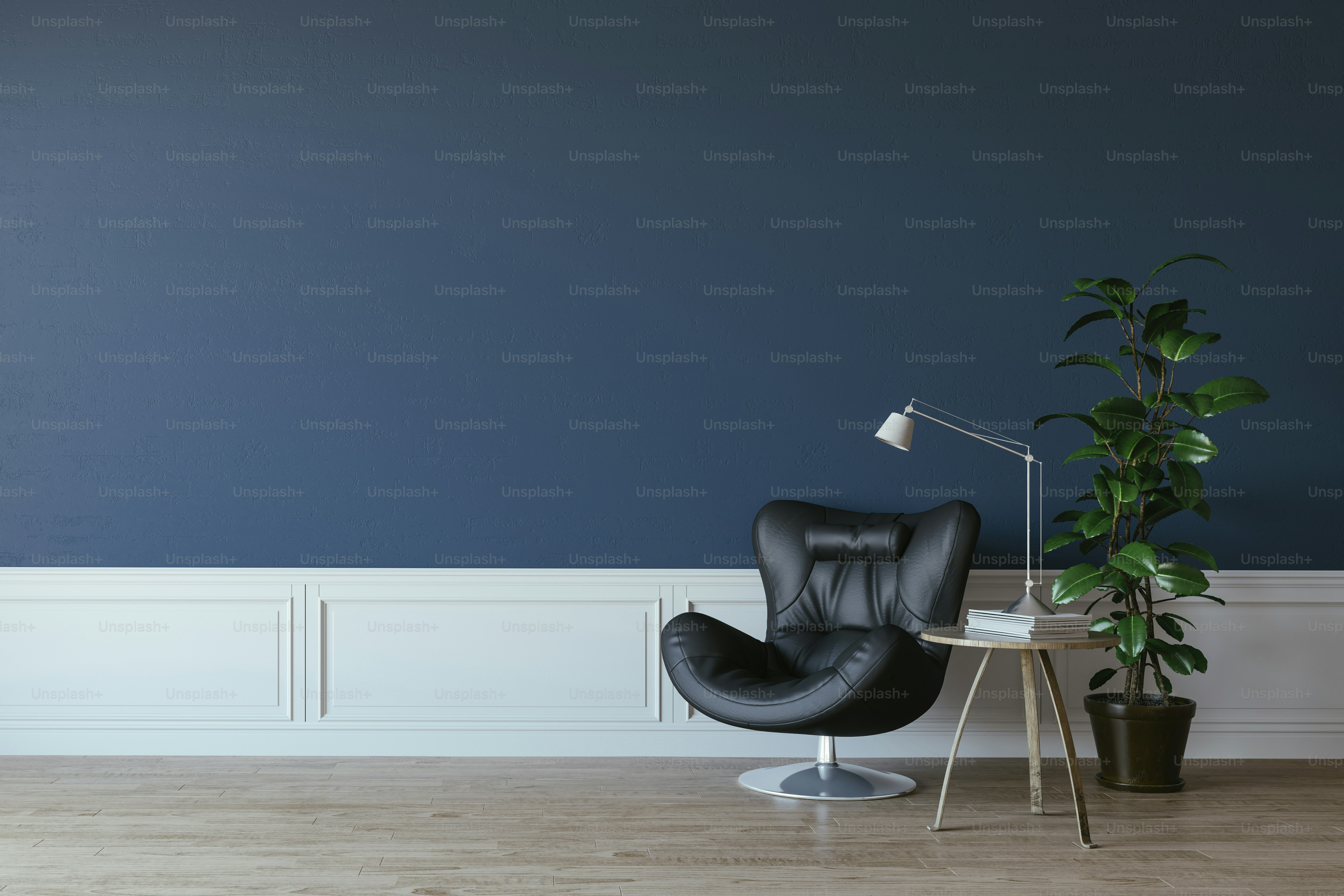 3d beautiful interior render with leather arm chair and lamp