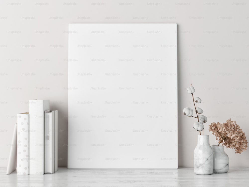 White Blank Canvas Mockup Square Size On Wood Wall For Arts