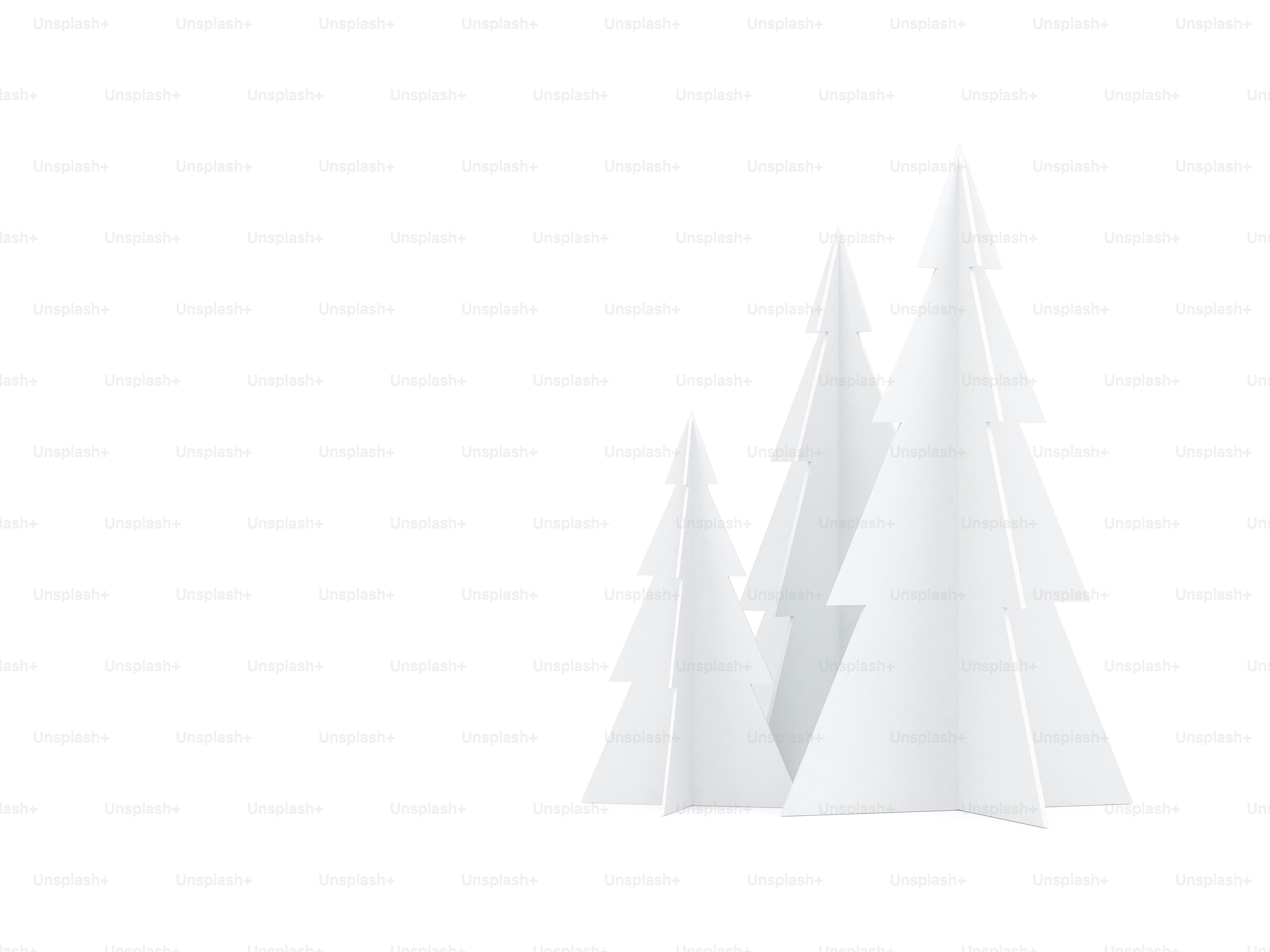 Three paper christmas tree on white background for greeting card, 3d ...