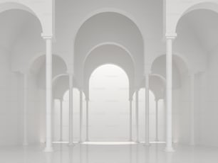 Moderno spazio bianco interno stile classico con asch forma 3d render