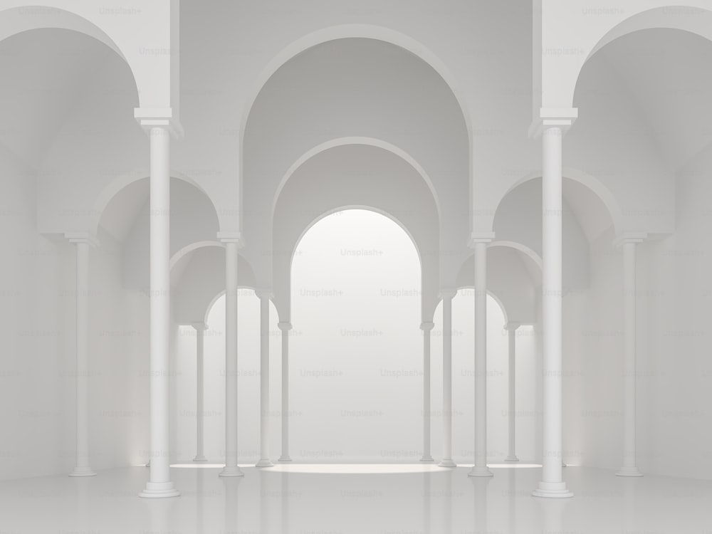 Moderno spazio bianco interno stile classico con asch forma 3d render