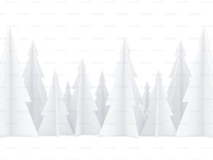 Weißes Papier Weihnachtsbaum Wald auf weißem Hintergrund für Grußkarte, 3D-Rendering