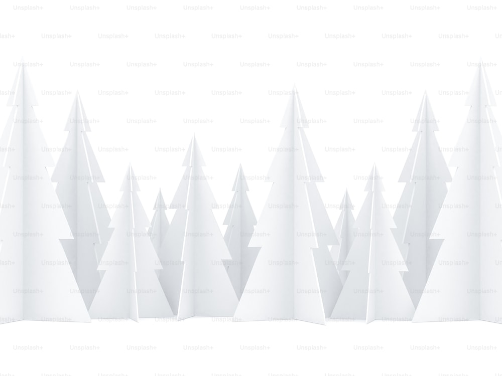 Libro blanco Bosque del árbol de Navidad sobre fondo blanco para tarjeta de felicitación, renderizado 3D