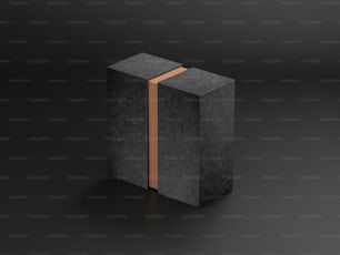 Maqueta de caja deslizante de regalo negra con parte interior dorada en estudio oscuro, renderizado 3D