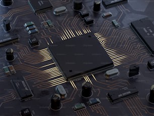 Concepto de CPU de procesadores centrales de computadoras. Renderizado 3D, imagen conceptual.