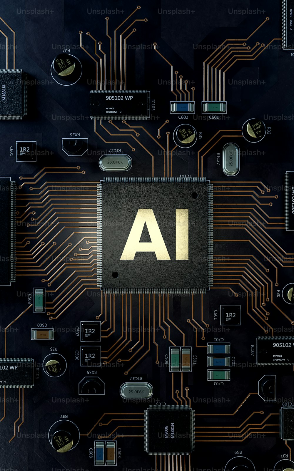 AI, concept d’intelligence artificielle, rendu 3D, image conceptuelle.