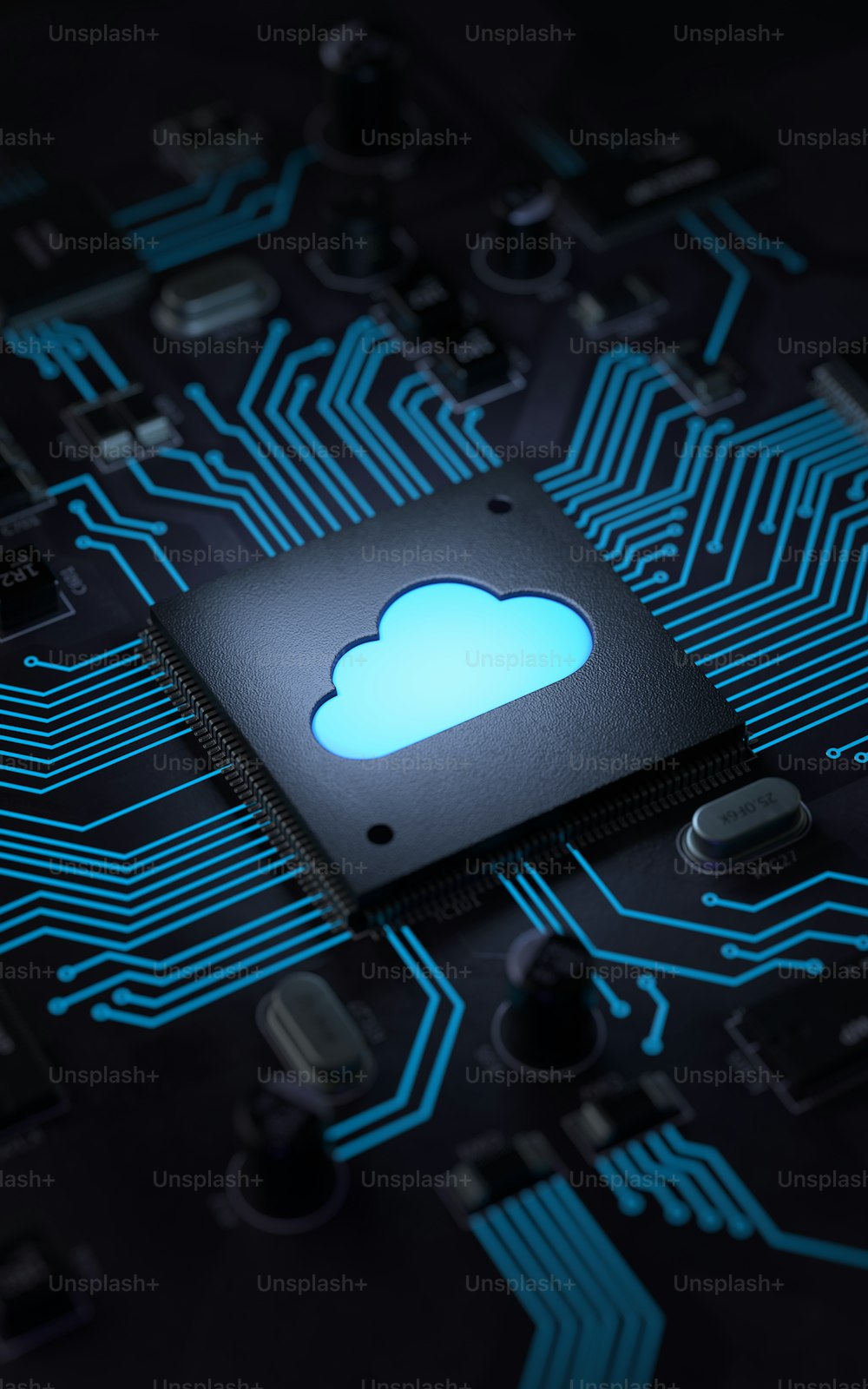 Cloud-Computing- und Netzwerksicherheitskonzept, 3D-Rendering, konzeptionelles Bild.