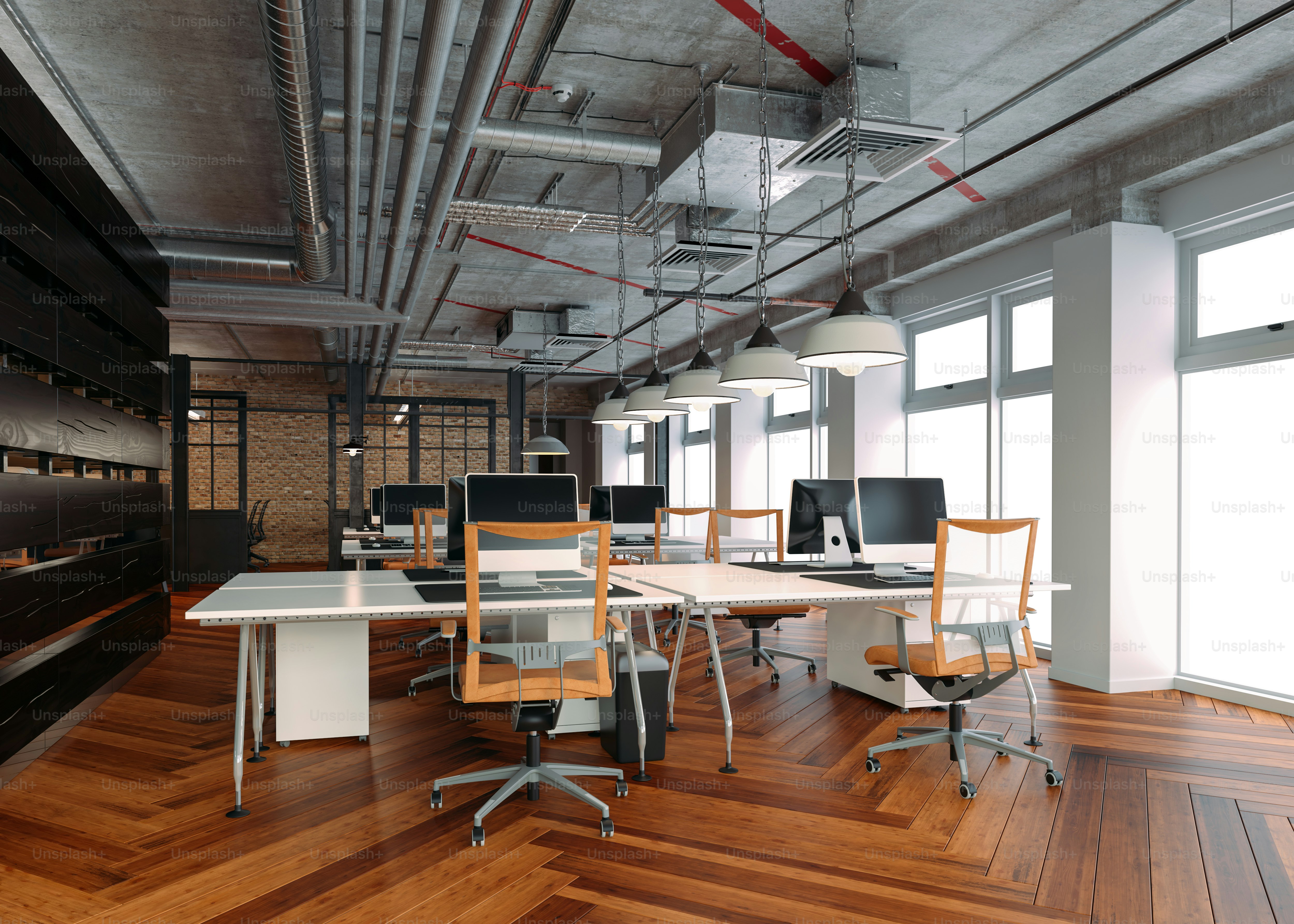 Renderizado 3D del interior de la oficina moderna
