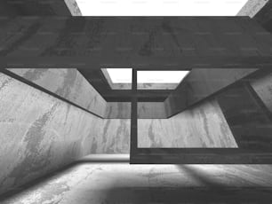 Dark concrete empty room. Modern architecture design concept. Urban textured background. 3d render illustration
