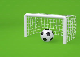 Soccer ball and goal on green background.  Minimal sport concept. 3D rendering