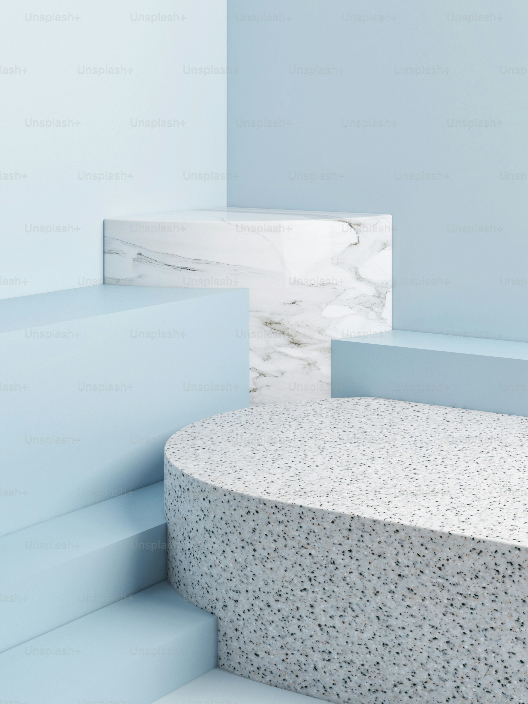 Mock up abstract composition with winner podium, blue background