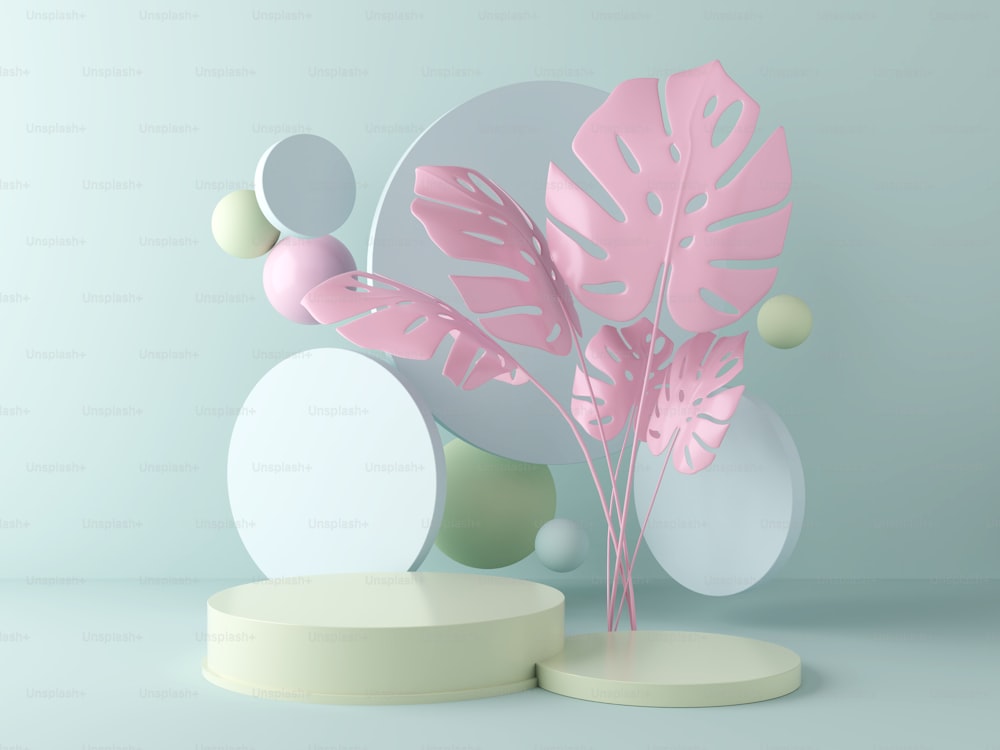 abstract geometric shape pastel color scene minimal, design for cosmetic or product display podium 3d render.