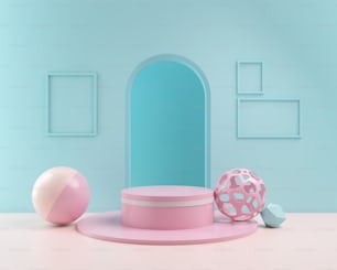 3d rendering Geometrical abstract background with podium scenes in pastel color.