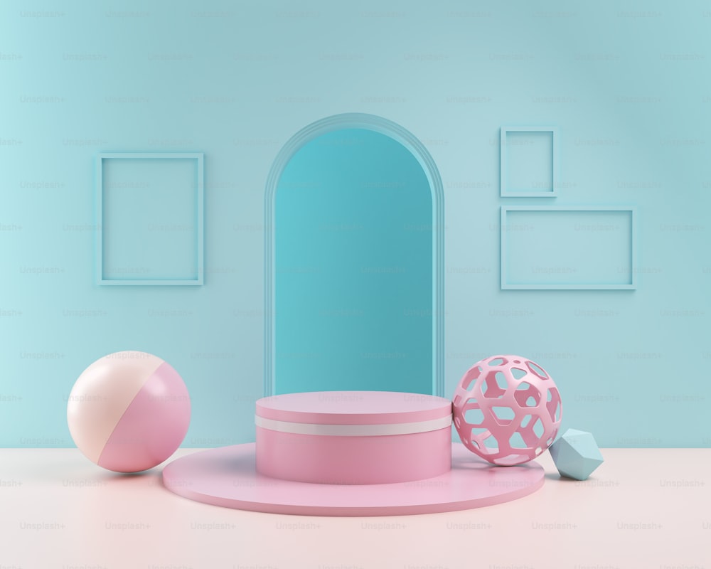 3d rendering Geometrical abstract background with podium scenes in pastel color.