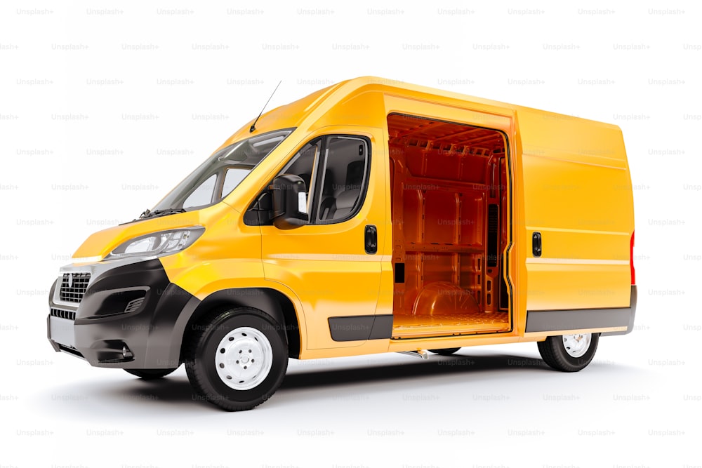 3d render of yellow van vehicle on white background