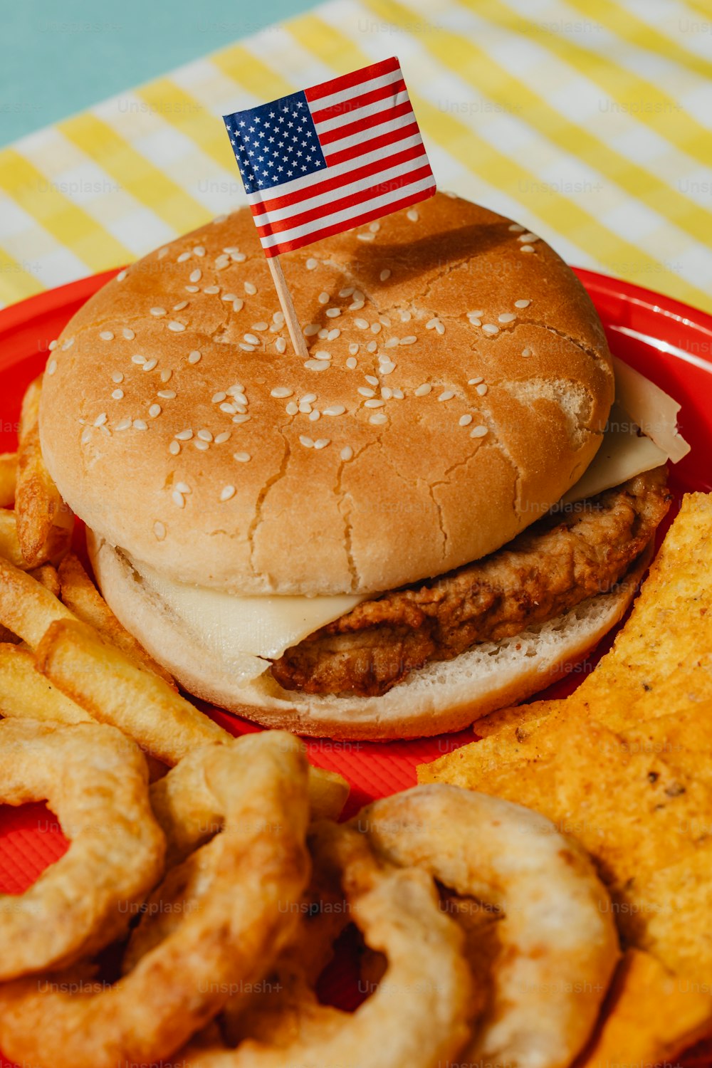 a plate with a hamburger and french fries on it