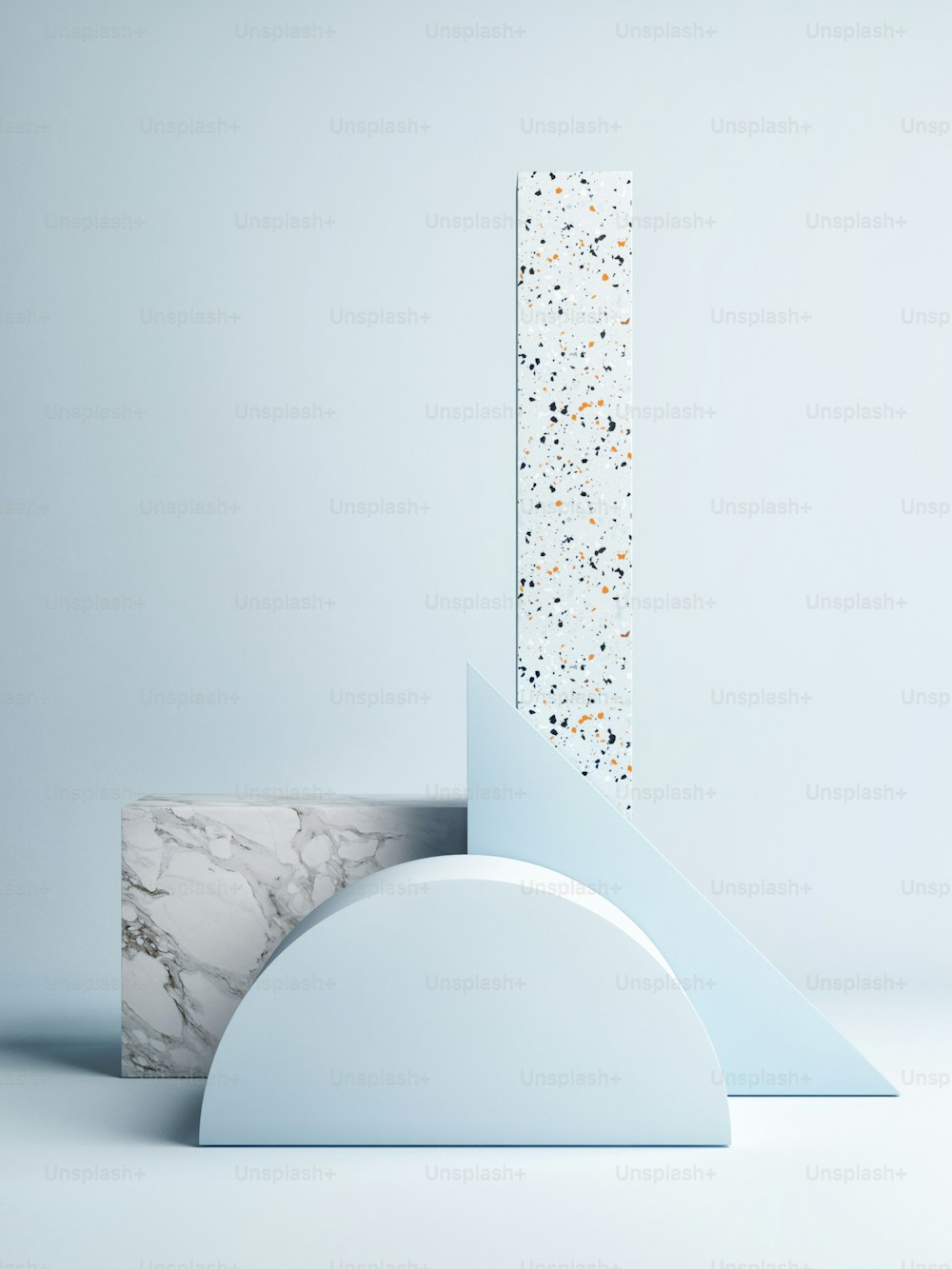 Mock up geometric composition for product presentation, blue background, 3d render, 3d illustration