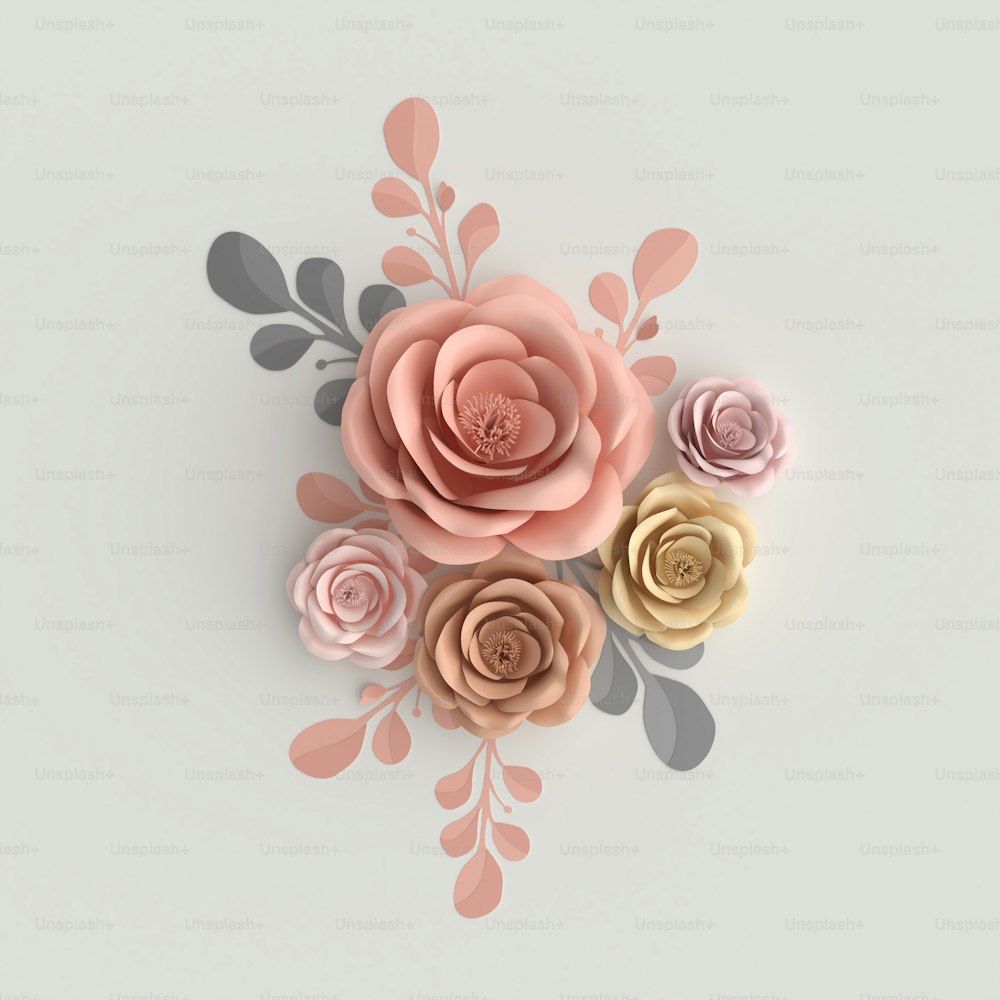 paper art pastel color flower abstract background, 3d rendering.
