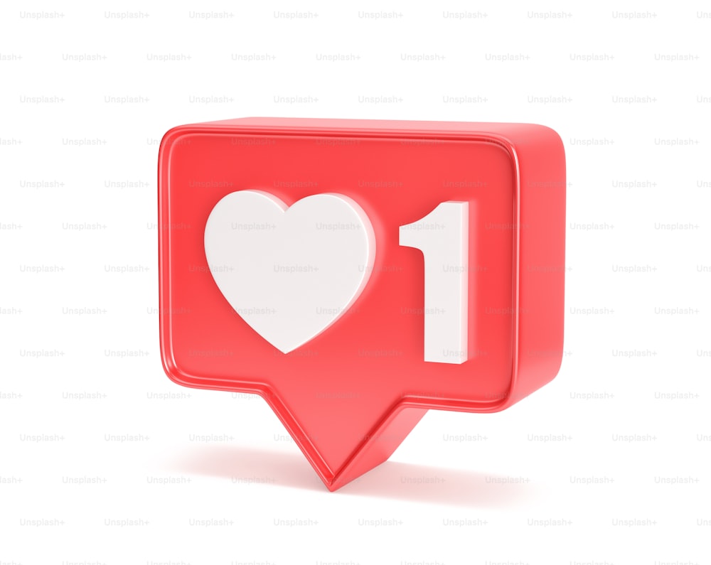 Social media notification icon. Like symbol with number 1 isolated on white. 3D rendering with clipping path