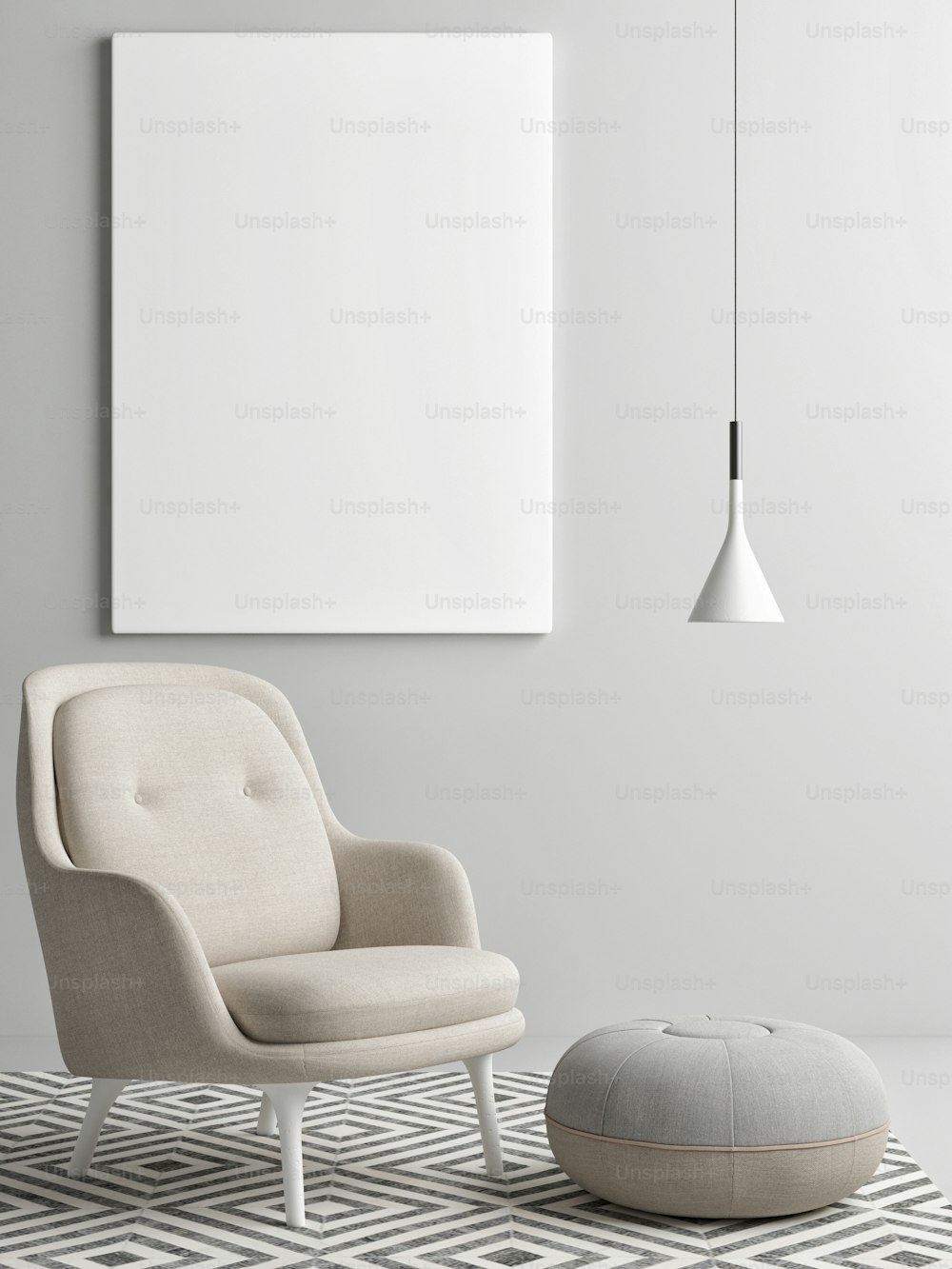 Mock up poster Scandinavian room design, poster for product presentation, 3d render, 3d illustration