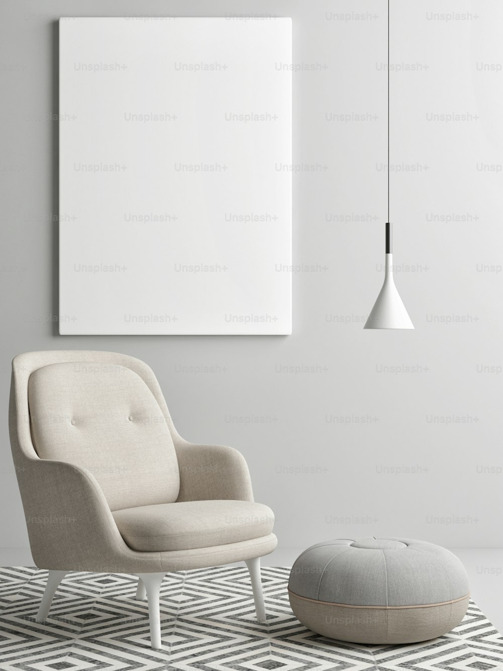 Maqueta de póster Diseño de sala escandinava, póster para presentación de productos, renderizado 3d, ilustración 3d