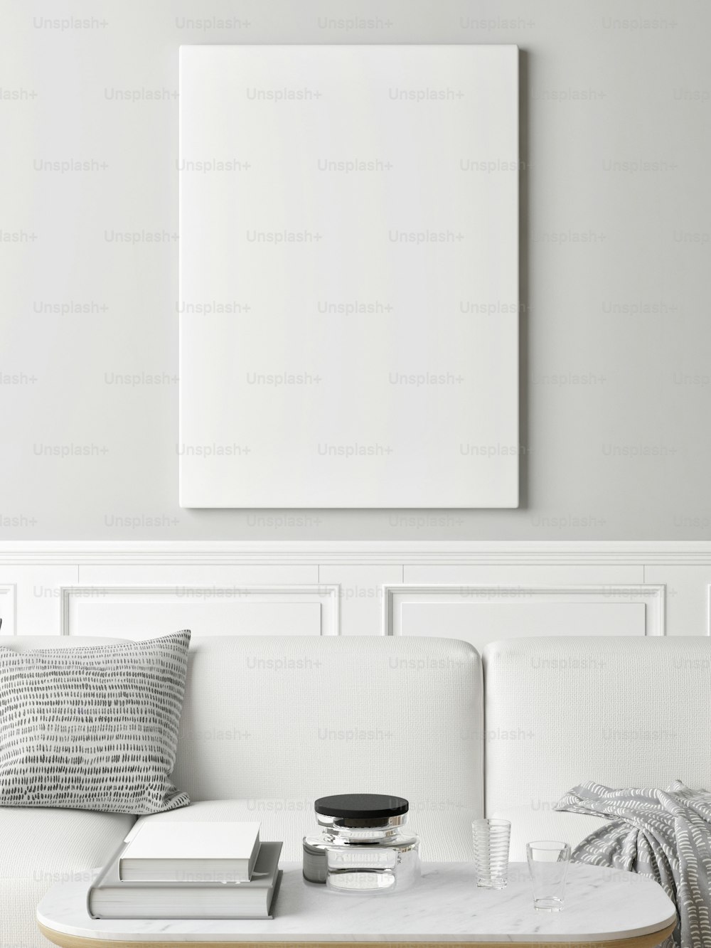 Poster mock up design de sala escandinava, poster para apresentação de produto, render 3d, ilustração 3d