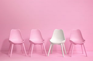 Modern pink and white chairs standing in pink room with copy space. 3D rendering