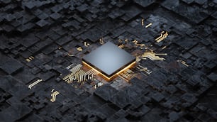 Concetto di CPU dei processori del computer centrale. Rendering 3D, immagine concettuale.