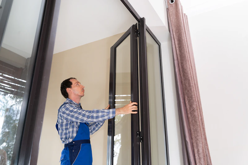 Close-up of professional window installation and sealing work