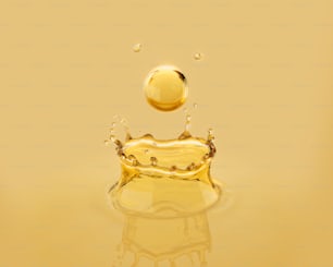 Aceite dorado cosmético o fondo líquido de suero, ilustración 3d.