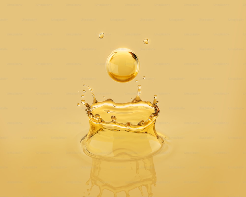 Cosmetic golden oil or serum liquid background, 3d illustration.