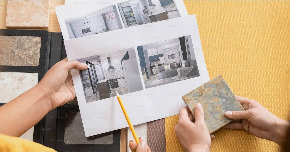 Hands of female creative designers of interior discussing one of ...