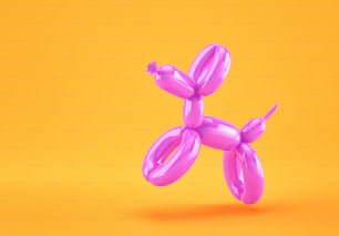 Cão de balão roxo no fundo laranja. Renderização 3D