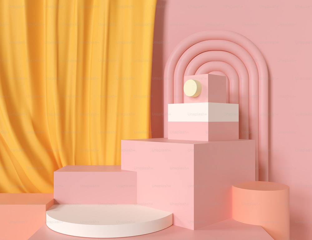 Scena astratta di colore pastello, sfondo del podio di forma geometrica rosa, rendering 3d.