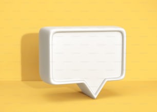 Social media notification icon, white bubble speech on yellow background. 3D rendering