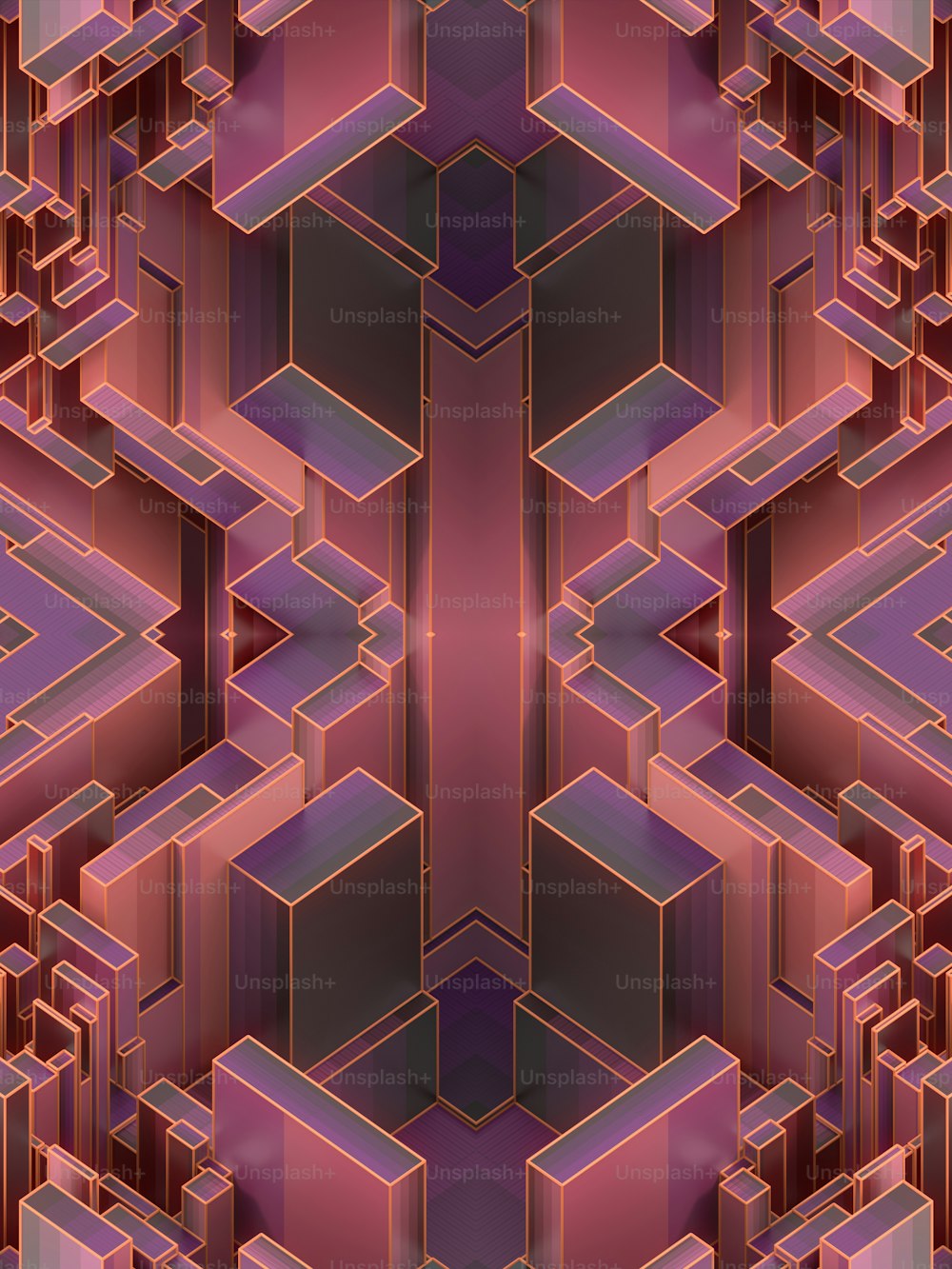 Fantasy abstract digital illustration with 3d rendering impossible architecture shapes. Surreal kaleidoscopic design element. Geometrical multi colored composition