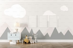 3d render of beautiful child room interior and toys