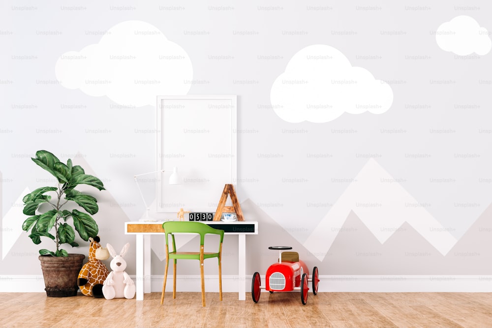 3d render of beautiful child room interior and toys