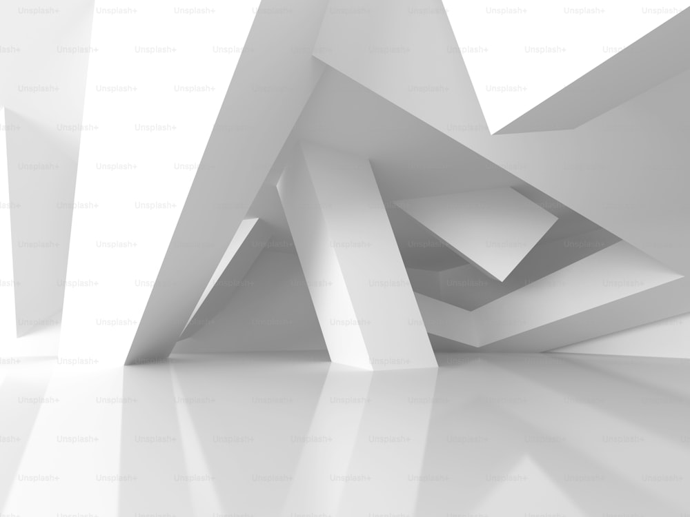 幾何学的な白い建築モダンなデザインの背景。3Dレンダリングイラスト