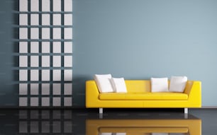 Modern interior of room with yellow sofa 3d render