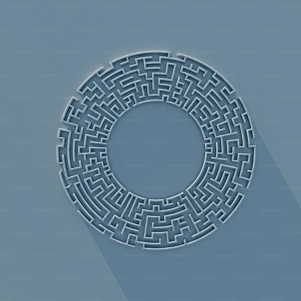 Rundes weißes Labyrinthformkonzept mit langem Schatten-3D-Rendering